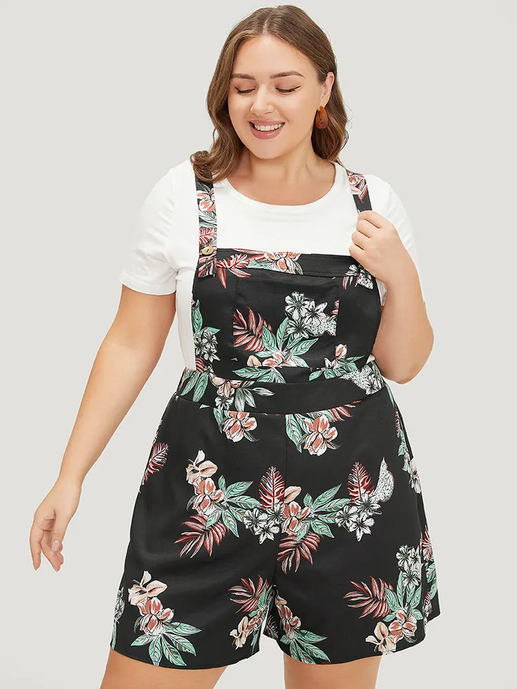 Tropical Print Pocket Crossover Back Overall Romper sold by Bloomchic product image thumbnail 3