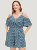 Ditsy Floral Pocket Zipper Ruffle Cold Shoulder Romper sold by Bloomchic