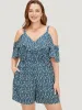 Ditsy Floral Pocket Zipper Ruffle Cold Shoulder Romper sold by Bloomchic