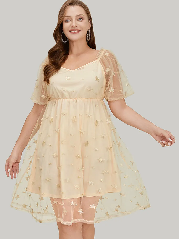 Star Embroidered Mesh Ruffle Sleeve Frill Trim Dress sold by Bloomchic product image thumbnail 2