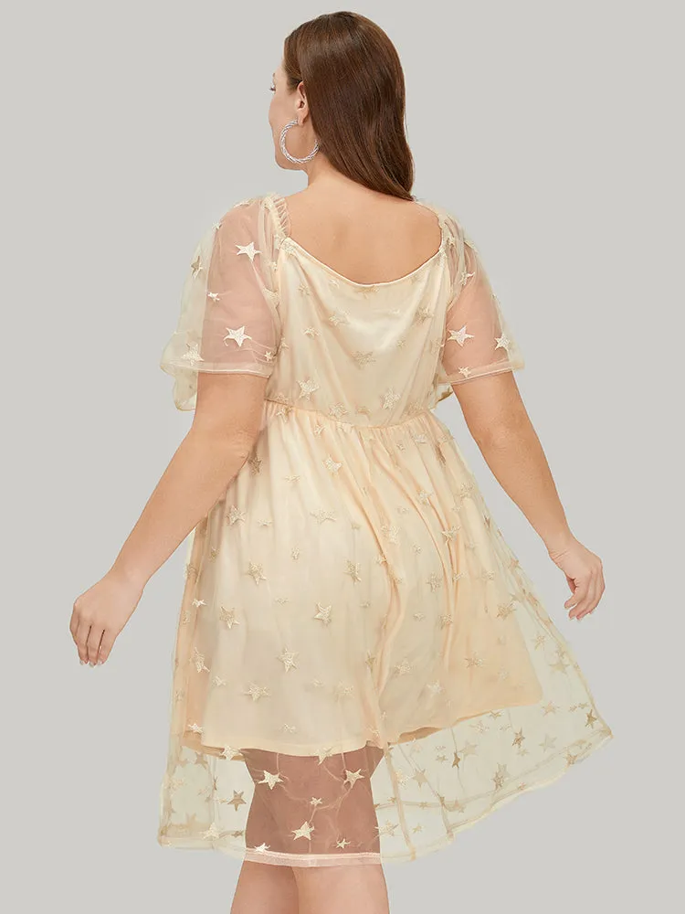 Star Embroidered Mesh Ruffle Sleeve Frill Trim Dress sold by Bloomchic product image thumbnail 5