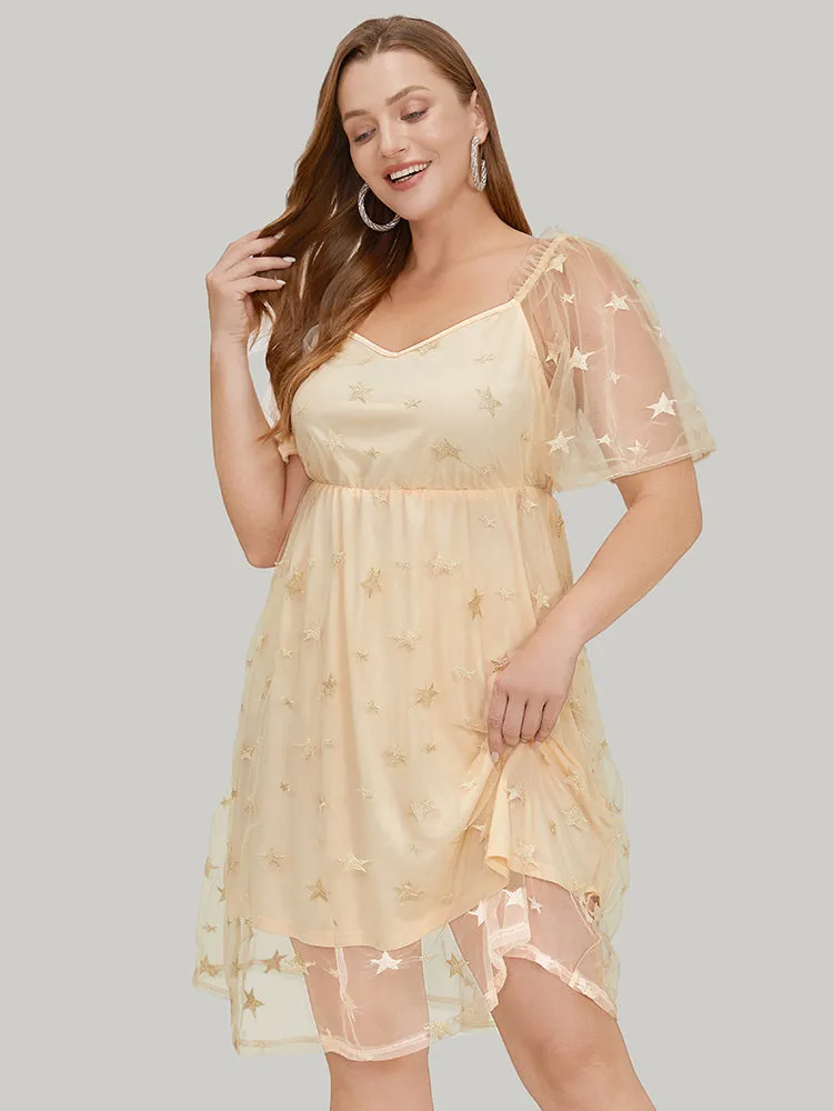 Star Embroidered Mesh Ruffle Sleeve Frill Trim Dress sold by Bloomchic product image thumbnail 4