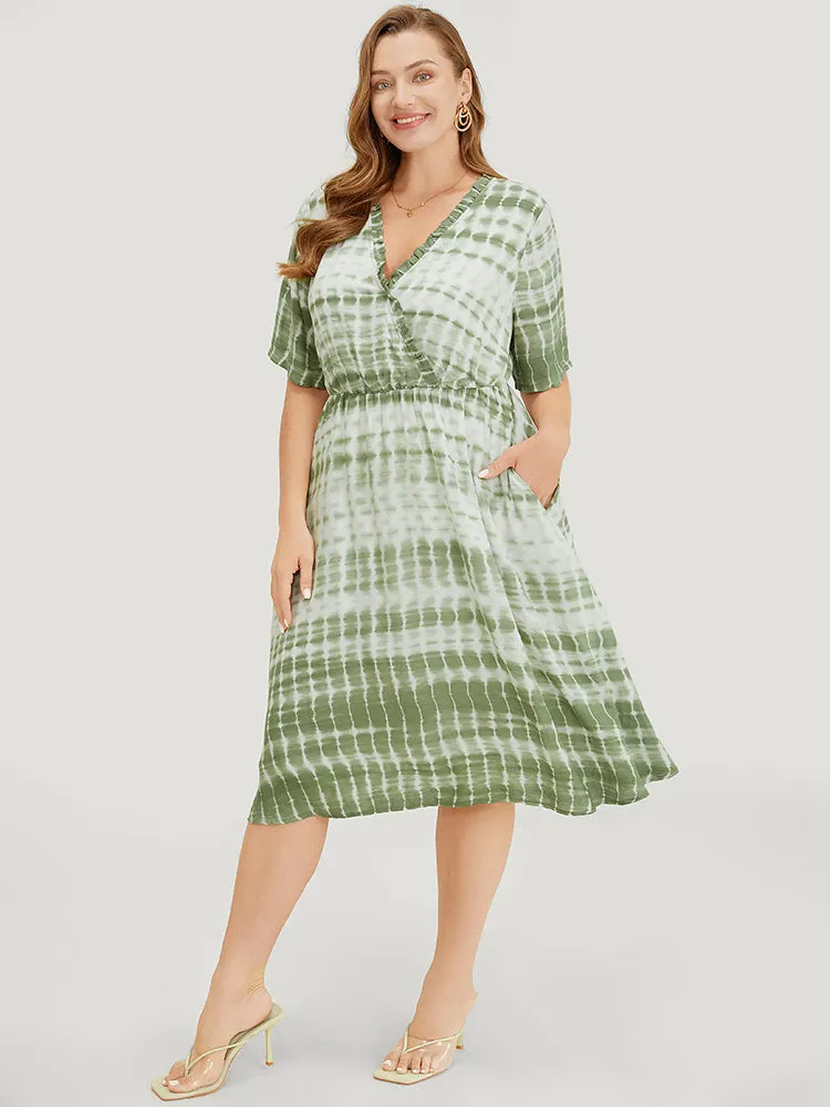 Tie Dye Surplice Neck Pocket Frill Trim Dress sold by Bloomchic product image thumbnail 3