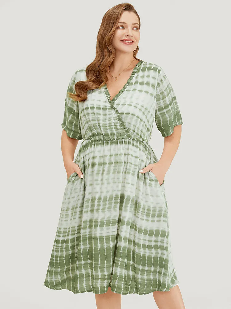 Tie Dye Surplice Neck Pocket Frill Trim Dress sold by Bloomchic product image thumbnail 2