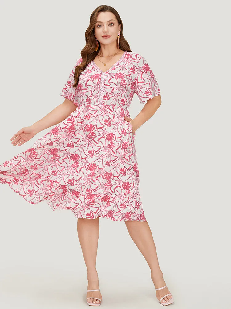 Floral Guipure Lace Button Detail Pocket Ruffles Dress sold by Bloomchic product image thumbnail 2