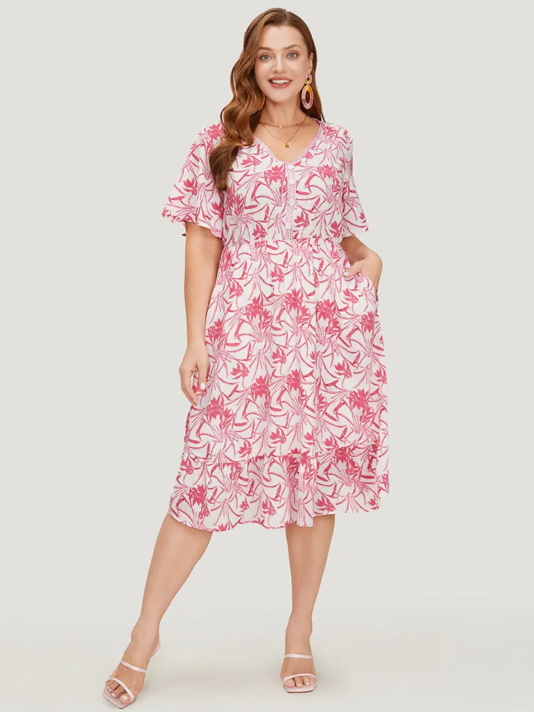 Floral Guipure Lace Button Detail Pocket Ruffles Dress sold by Bloomchic product image thumbnail 4