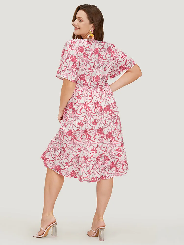 Floral Guipure Lace Button Detail Pocket Ruffles Dress sold by Bloomchic product image thumbnail 3
