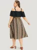 Bandana Patchwork Flutter Pocket Belt Cold Shoulder Dress sold by Bloomchic