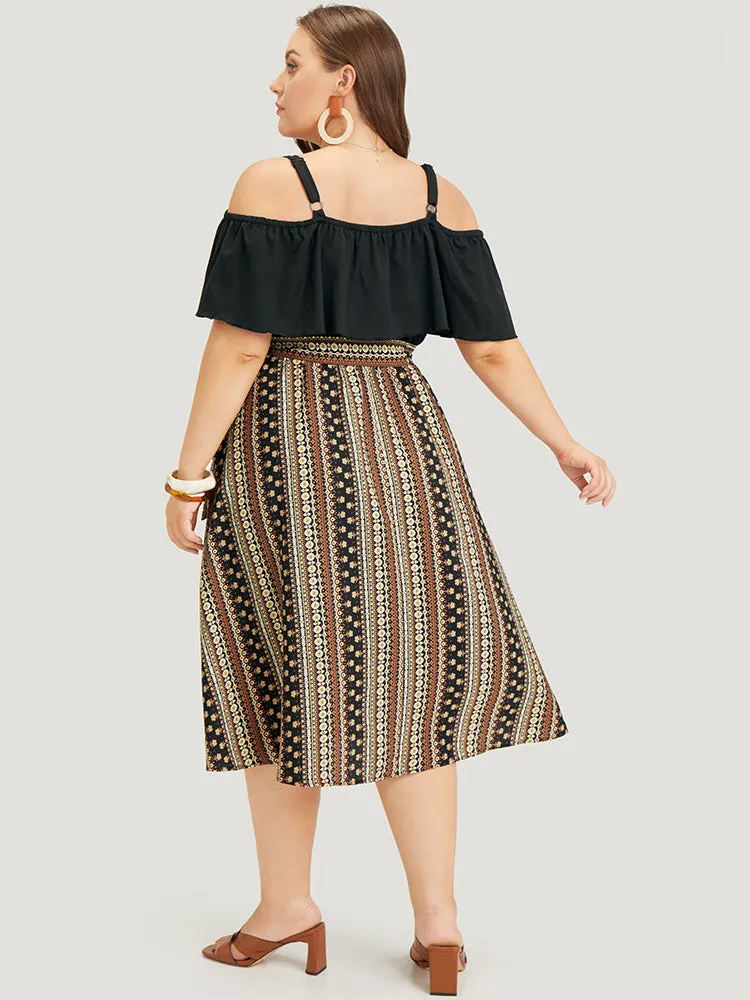 Bandana Patchwork Flutter Pocket Belt Cold Shoulder Dress sold by Bloomchic product image thumbnail 5