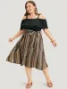 Bandana Patchwork Flutter Pocket Belt Cold Shoulder Dress sold by Bloomchic