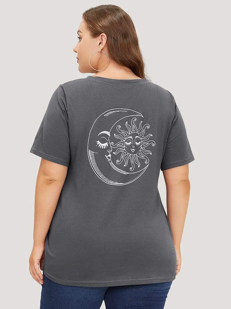 Sun & Moon Print Graphic Round Neck T-shirt sold by Bloomchic