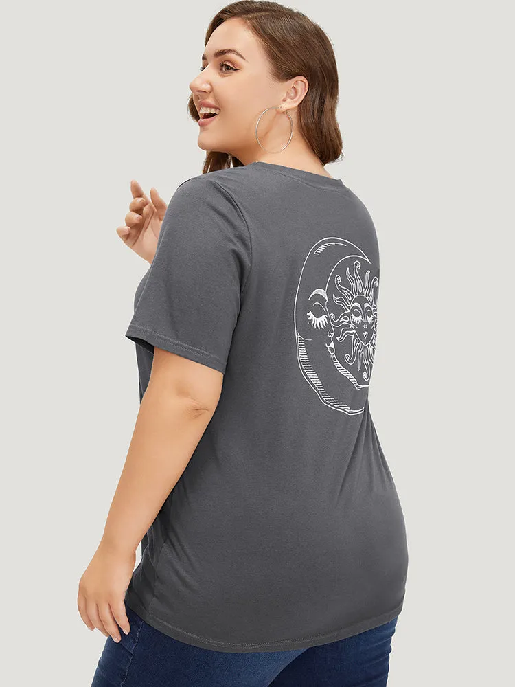 Sun & Moon Print Graphic Round Neck T-shirt sold by Bloomchic product image thumbnail 4