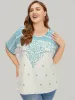 Moroccan Print Batwing Sleeve Pompom Trim Blouse sold by Bloomchic