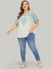 Moroccan Print Batwing Sleeve Pompom Trim Blouse sold by Bloomchic