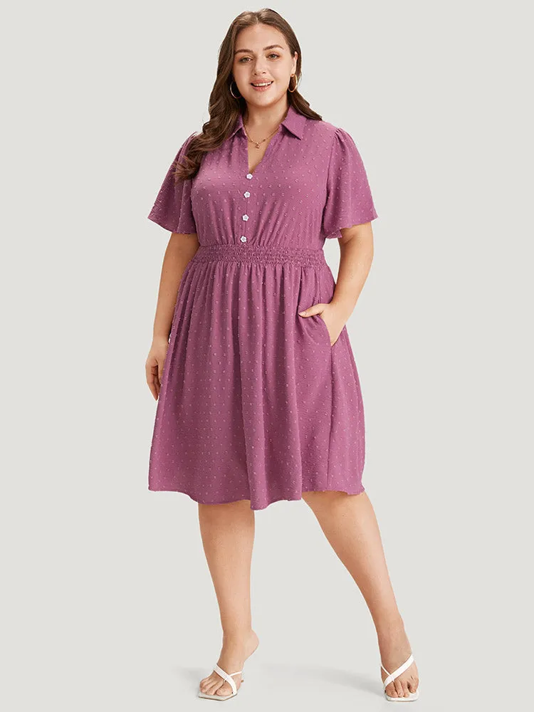 Plain Pocket Shirt Collar Shirred Button Detail Dress sold by Bloomchic product image thumbnail 5