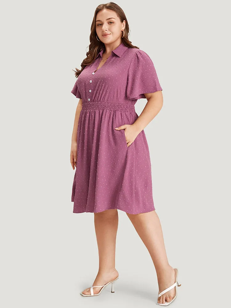 Plain Pocket Shirt Collar Shirred Button Detail Dress sold by Bloomchic product image thumbnail 3