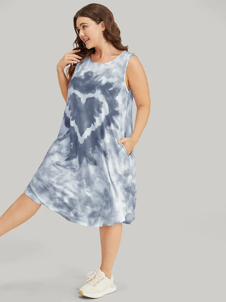 Heart Print Pocket Arc Hem Tie Dye Tank Dress sold by Bloomchic product image thumbnail 3