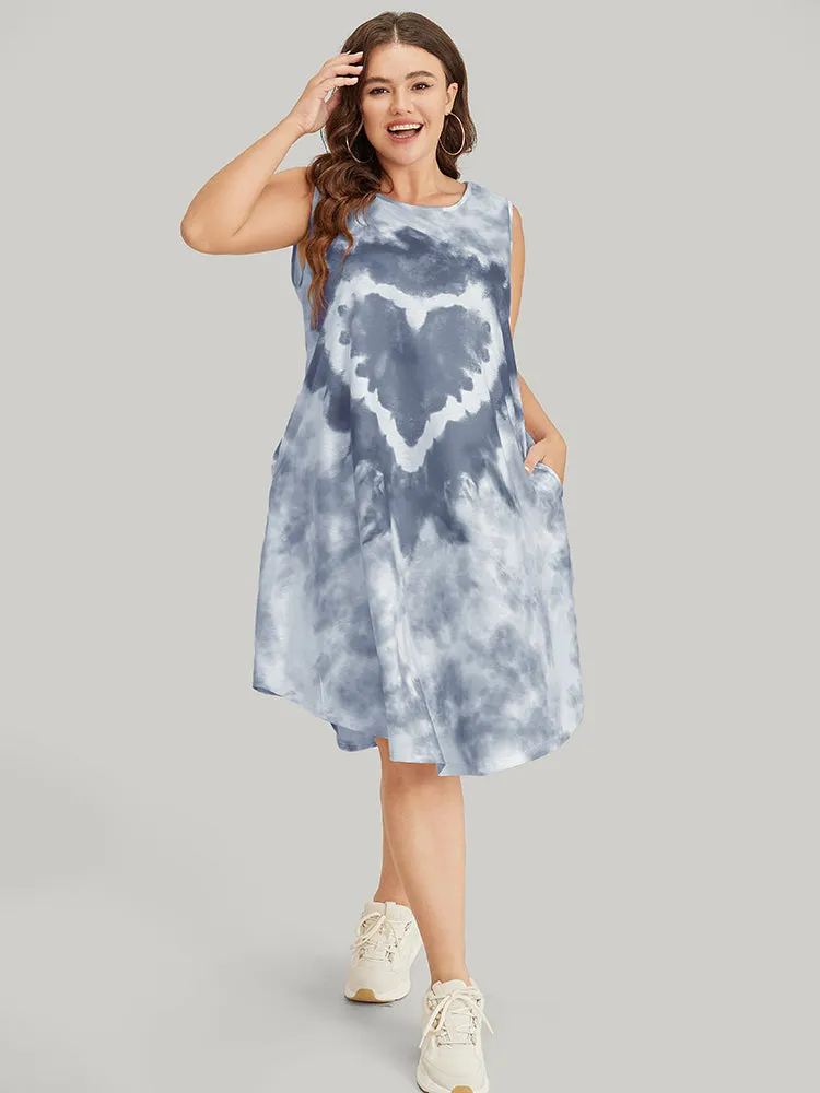 Heart Print Pocket Arc Hem Tie Dye Tank Dress sold by Bloomchic product image thumbnail 2