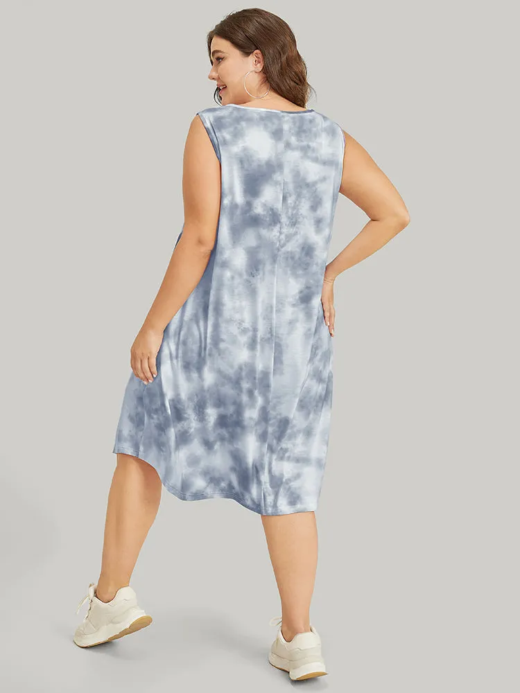 Heart Print Pocket Arc Hem Tie Dye Tank Dress sold by Bloomchic product image thumbnail 5