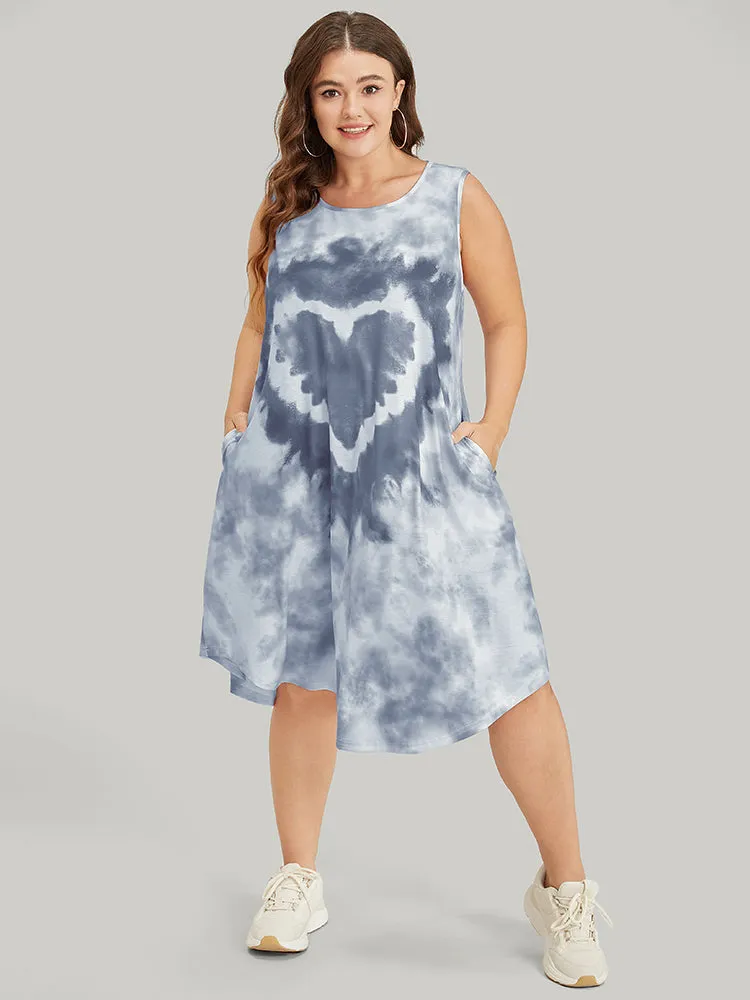 Heart Print Pocket Arc Hem Tie Dye Tank Dress sold by Bloomchic product image thumbnail 4