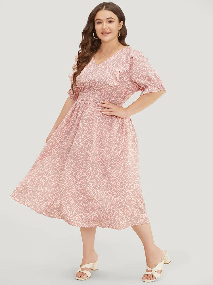 Leopard Ruffle Trim Pocket Shirred Puff Sleeve Dress sold by Bloomchic product image thumbnail 3