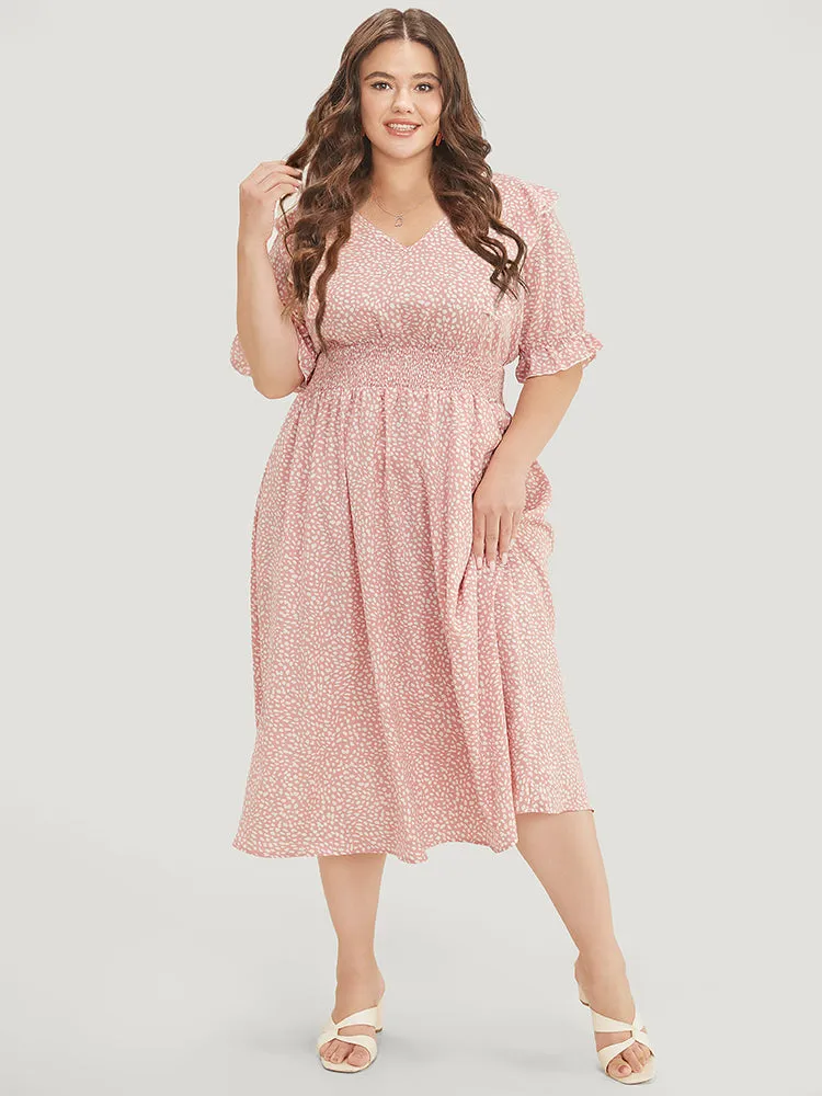 Leopard Ruffle Trim Pocket Shirred Puff Sleeve Dress sold by Bloomchic product image thumbnail 2