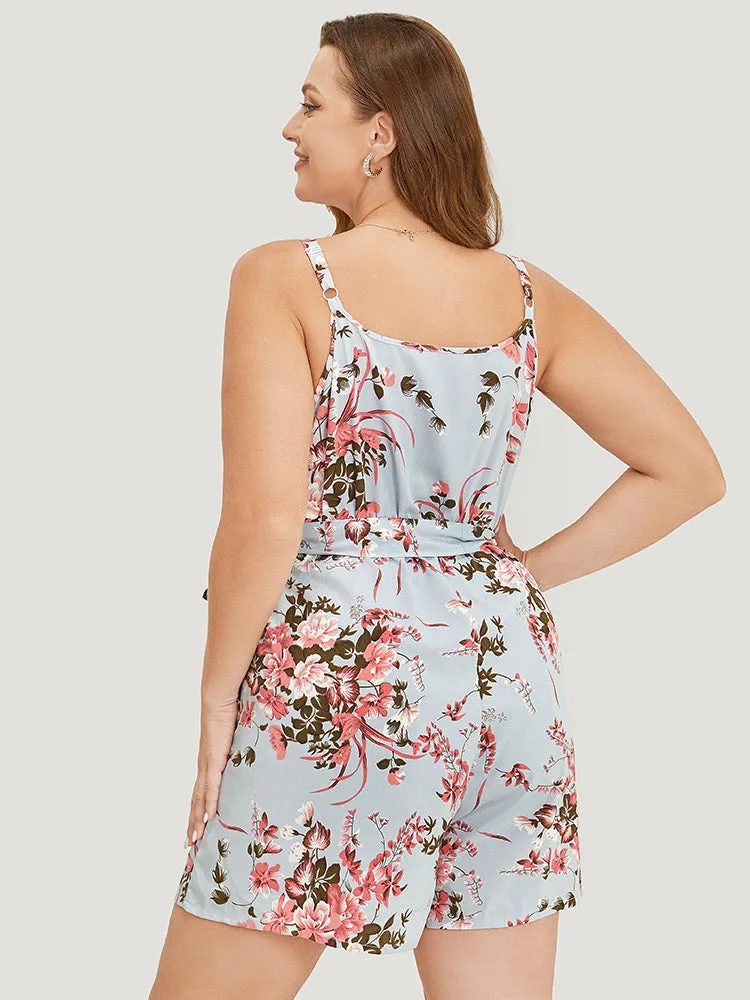 Floral Pocket Surplice Neck Belt Cami Romper sold by Bloomchic product image thumbnail 3