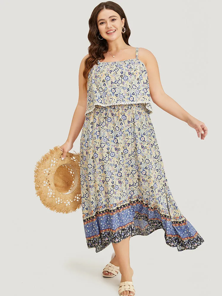 Bandana Spaghetti Strap Pompom Trim Pocket Ruffles Maxi Dress sold by Bloomchic product image thumbnail 4