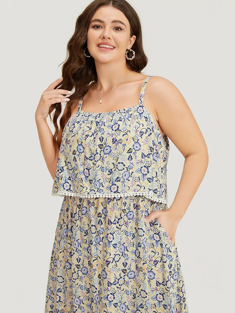 Bandana Spaghetti Strap Pompom Trim Pocket Ruffles Maxi Dress sold by Bloomchic product image thumbnail 5