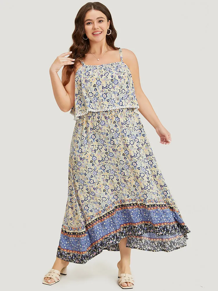 Bandana Spaghetti Strap Pompom Trim Pocket Ruffles Maxi Dress sold by Bloomchic product image thumbnail 2