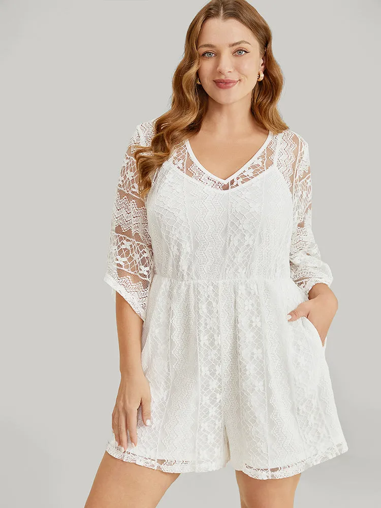 Contrast Lace Pocket V Neck Romper sold by Bloomchic product image thumbnail 4