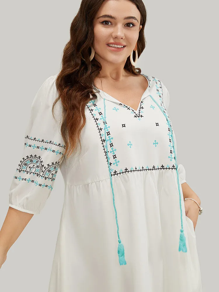 Bandana Print Tassels Lantern Sleeve Pocket Midi Dress sold by Bloomchic product image thumbnail 4