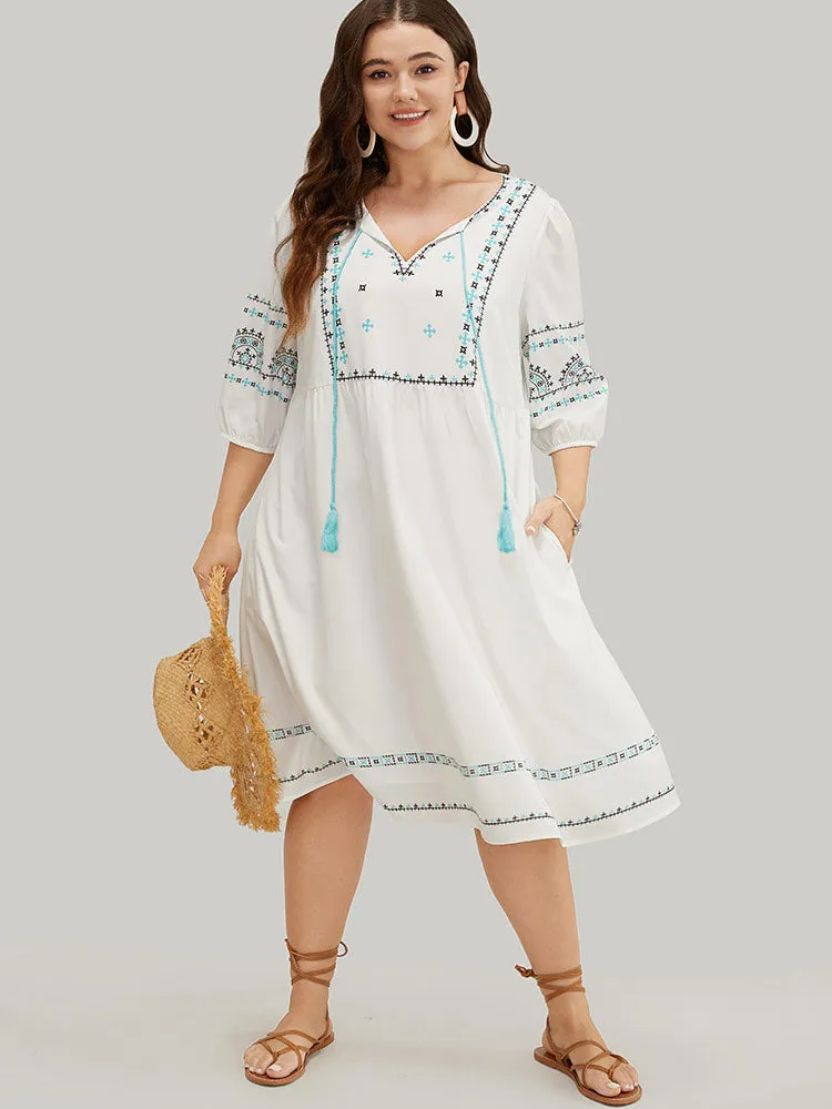 Bandana Print Tassels Lantern Sleeve Pocket Midi Dress sold by Bloomchic