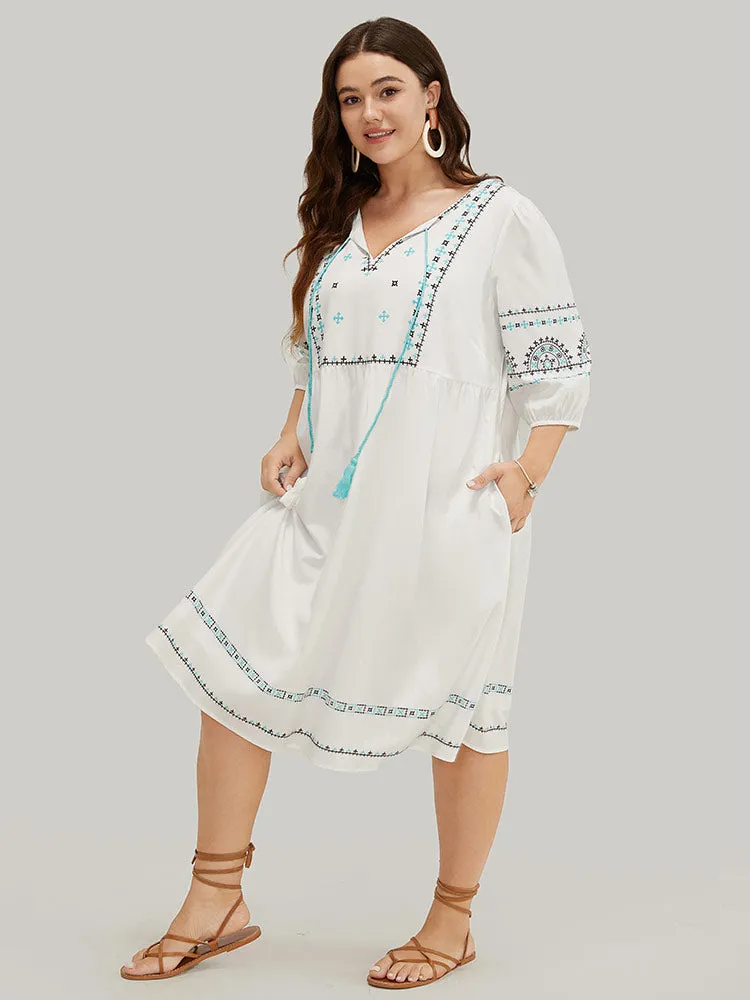 Bandana Print Tassels Lantern Sleeve Pocket Midi Dress sold by Bloomchic product image thumbnail 3