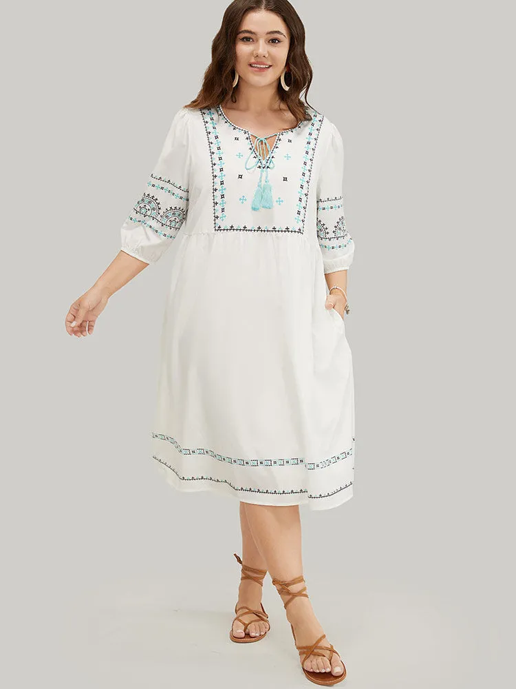 Bandana Print Tassels Lantern Sleeve Pocket Midi Dress sold by Bloomchic product image thumbnail 2