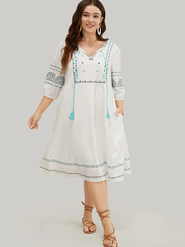 Bandana Print Tassels Lantern Sleeve Pocket Midi Dress sold by Bloomchic product image thumbnail 5