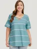 Striped Print Crisscross V Neck T-shirt sold by Bloomchic