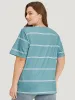 Striped Print Crisscross V Neck T-shirt sold by Bloomchic