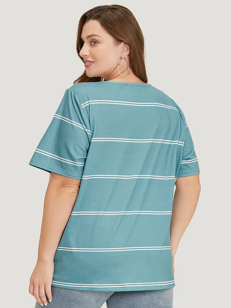 Striped Print Crisscross V Neck T-shirt sold by Bloomchic product image thumbnail 5