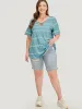 Striped Print Crisscross V Neck T-shirt sold by Bloomchic