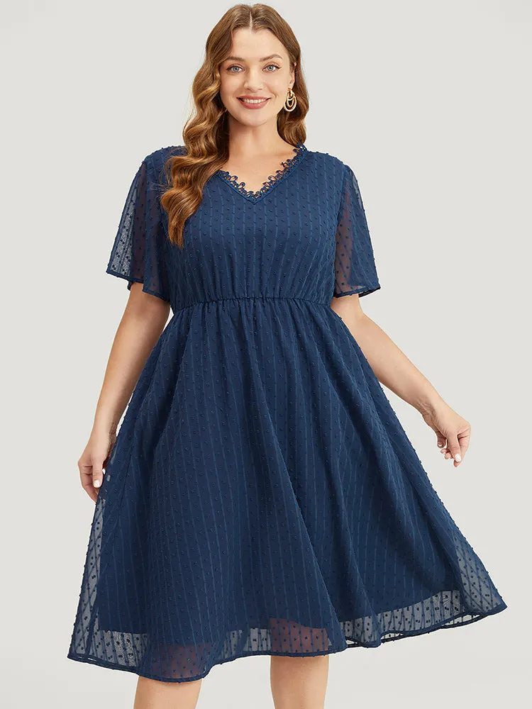 Polka Dot Mesh Ruffle Sleeve Lace Trim Pocket Belted Dress sold by Bloomchic product image thumbnail 4