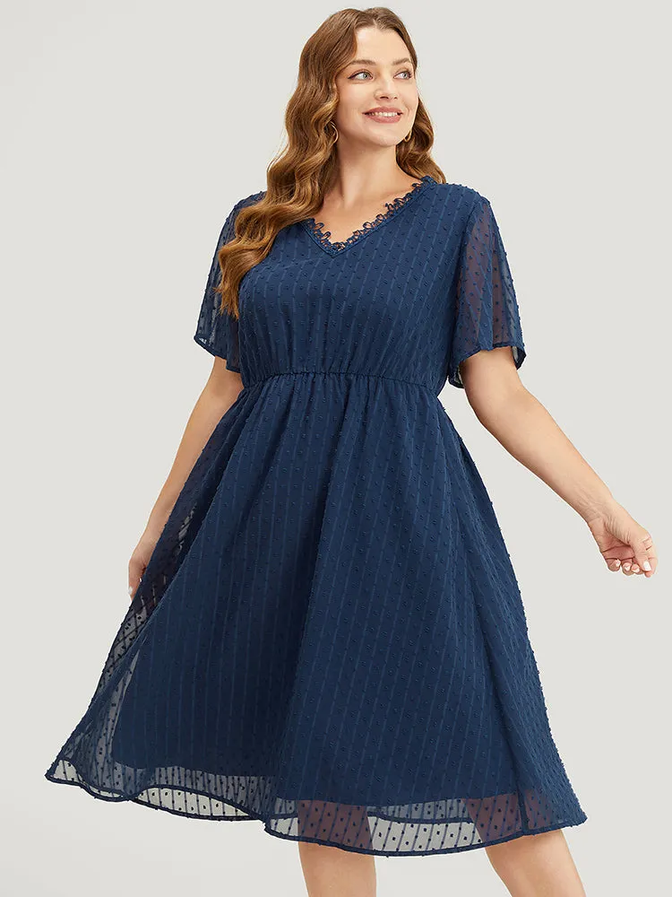 Polka Dot Mesh Ruffle Sleeve Lace Trim Pocket Belted Dress sold by Bloomchic product image thumbnail 3