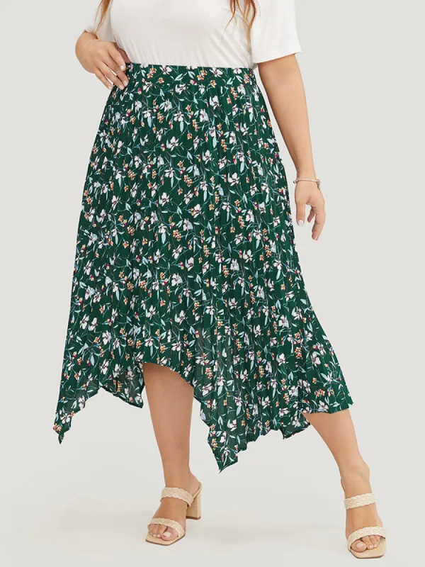 Ditsy Floral Pleated Hanky Hem Skirt sold by Bloomchic