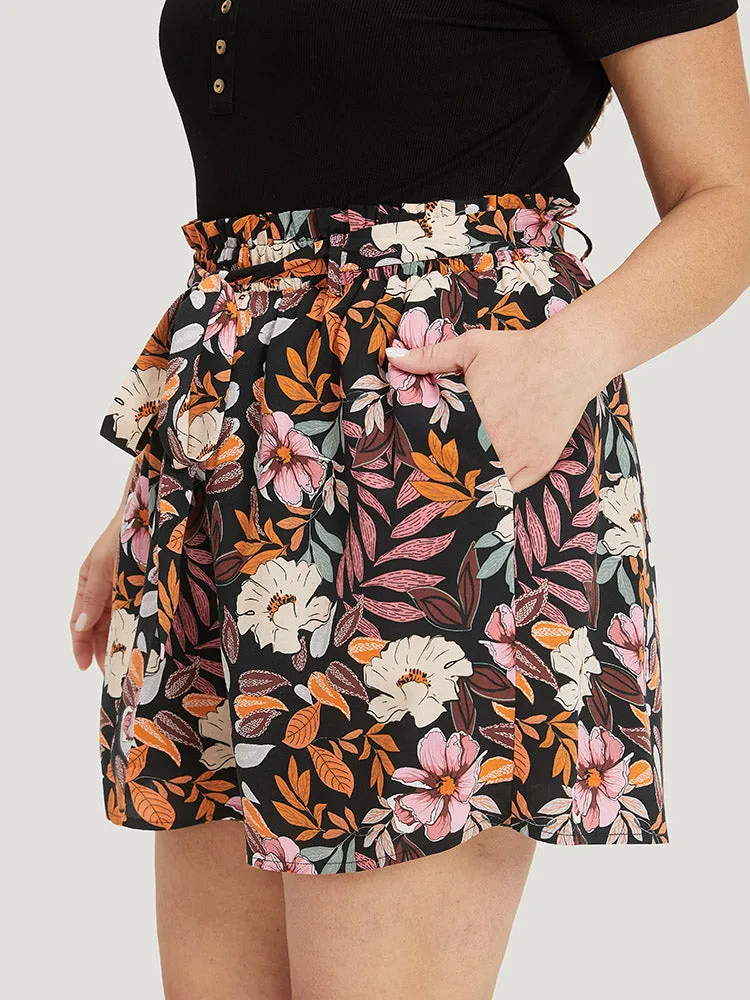 Tropical Print Paperbag Waist Pocket Belt Shorts sold by Bloomchic product image thumbnail 4