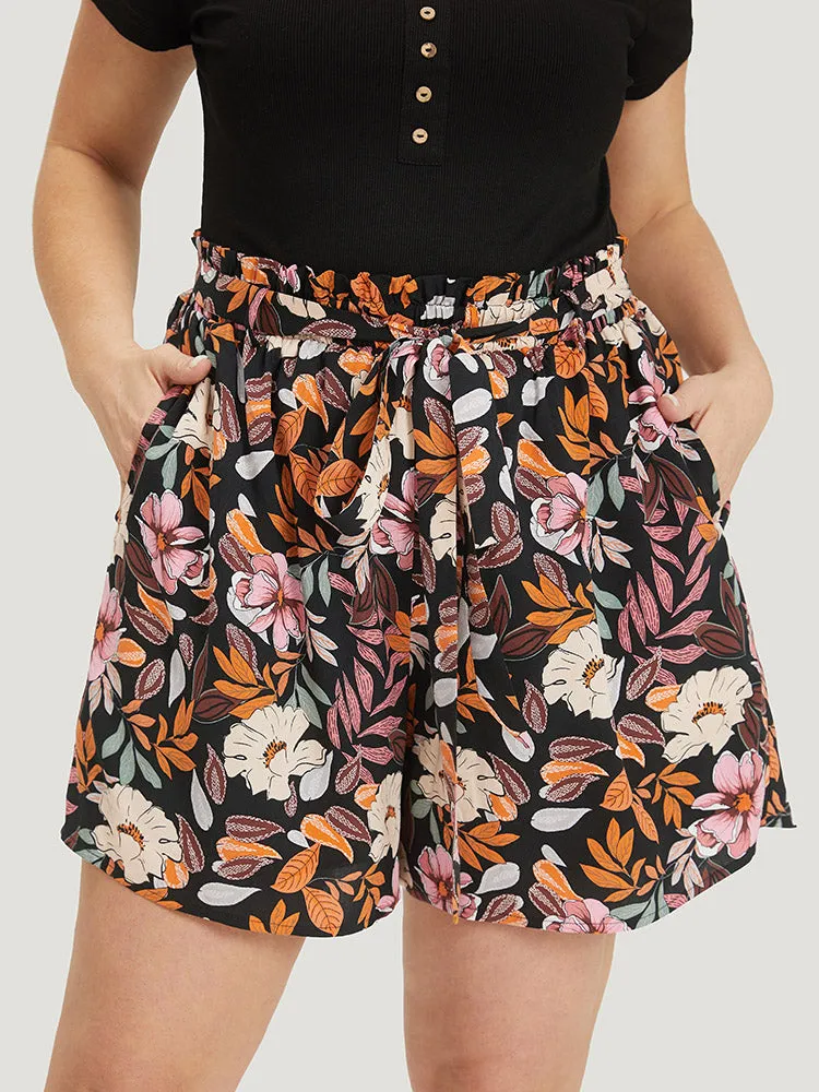 Tropical Print Paperbag Waist Pocket Belt Shorts sold by Bloomchic