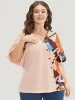 Geometric Contrast Batwing Sleeve Button Detail Wrap Blouse sold by Bloomchic