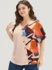 Geometric Contrast Batwing Sleeve Button Detail Wrap Blouse sold by Bloomchic