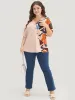 Geometric Contrast Batwing Sleeve Button Detail Wrap Blouse sold by Bloomchic