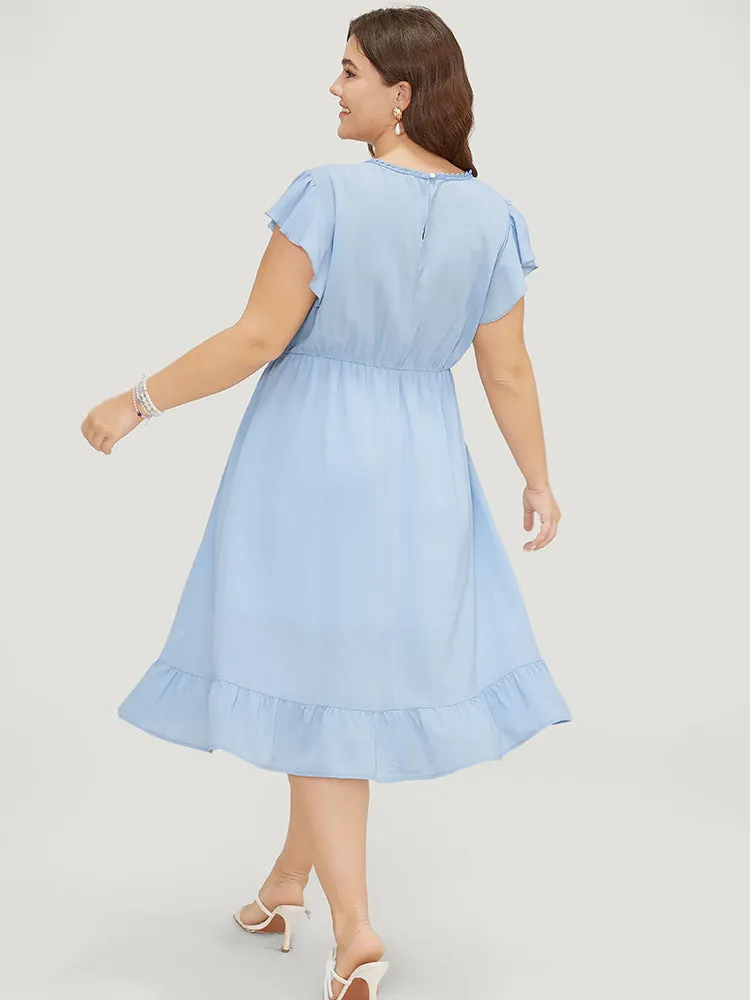 Plain Butterfly Lace Cap Sleeve Pocket Ruffle Hem Dress sold by Bloomchic product image thumbnail 4