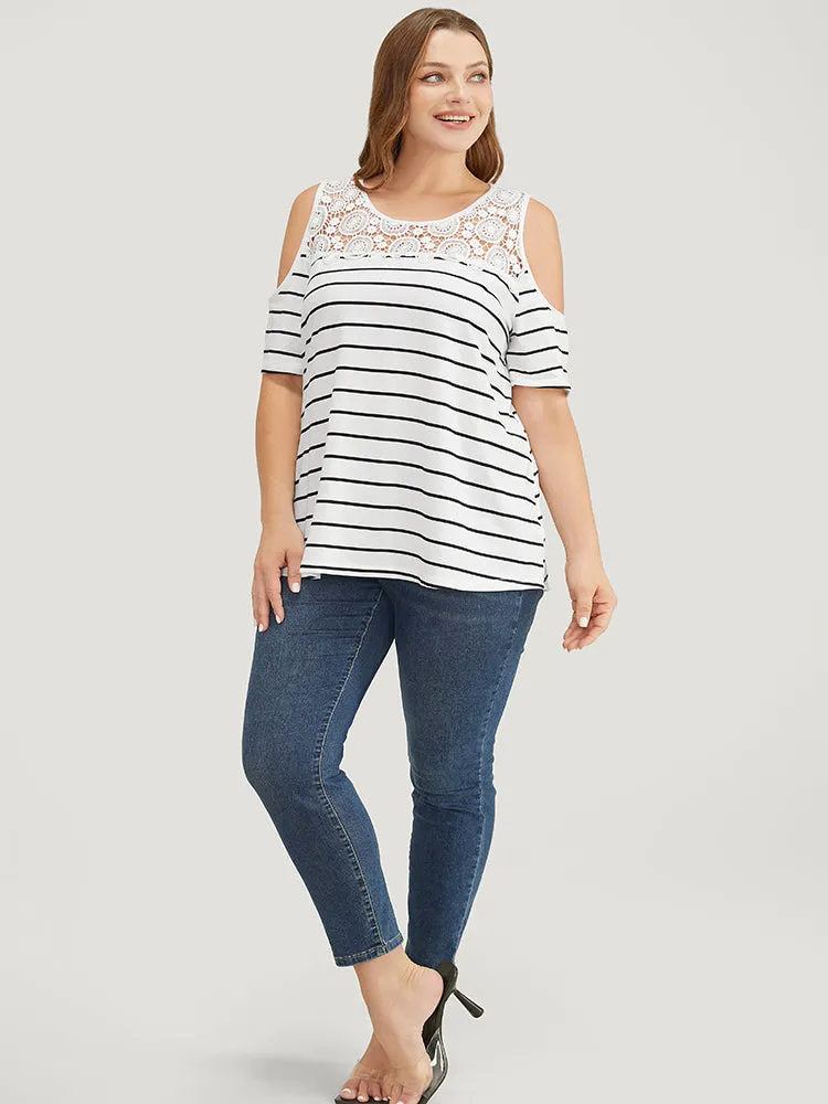 Striped Print Lace Cold Shoulder T-shirt sold by Bloomchic product image thumbnail 4